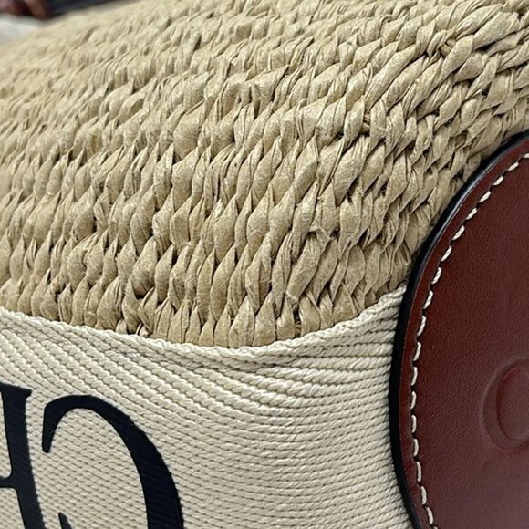 Chloe Woody Small Basket Beige Dark Brown Natural Fiber Shoulder Bag 556-081725 - Picture 5 of 8